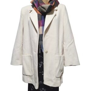 Kristen Blake Wool Coat Size 10 Cream Single Button Minimalist Jacket USA